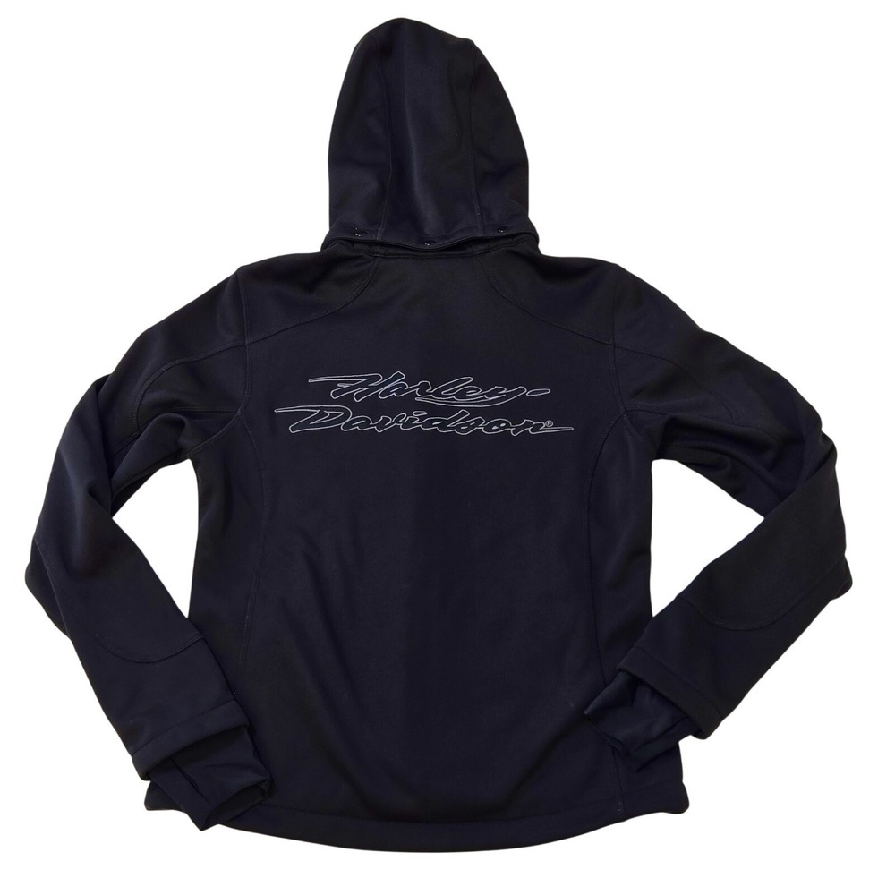 Harley-Davidson Hooded Jacket Black Full Zip Zipped Pockets Logo Women's S